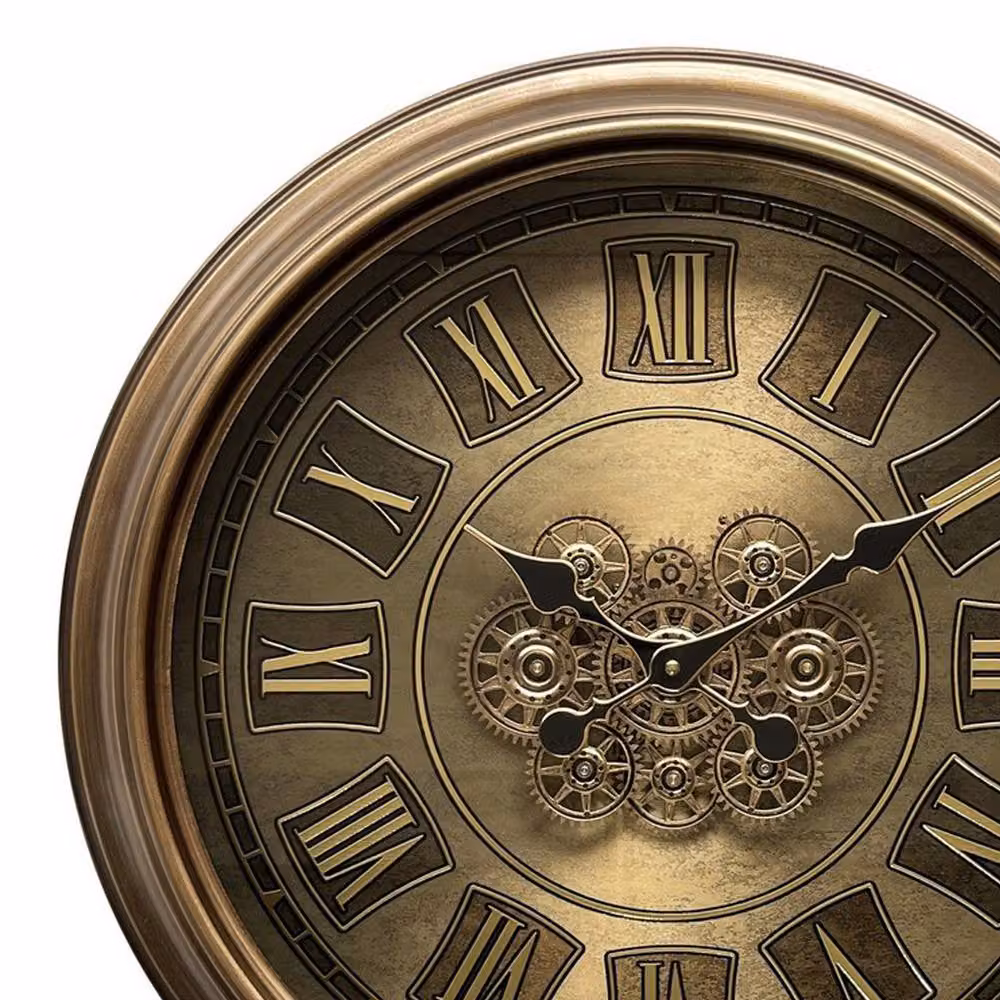Minster Gold Metal Round Analogue Wall Gear Clock, Diameter: 56 cm – 2