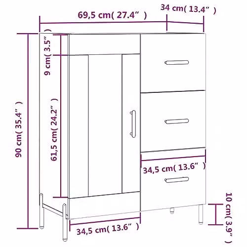 vidaXL Sideboard in Concrete Grey, W/D/H: 69.5 x 34 x 90 cm – 3