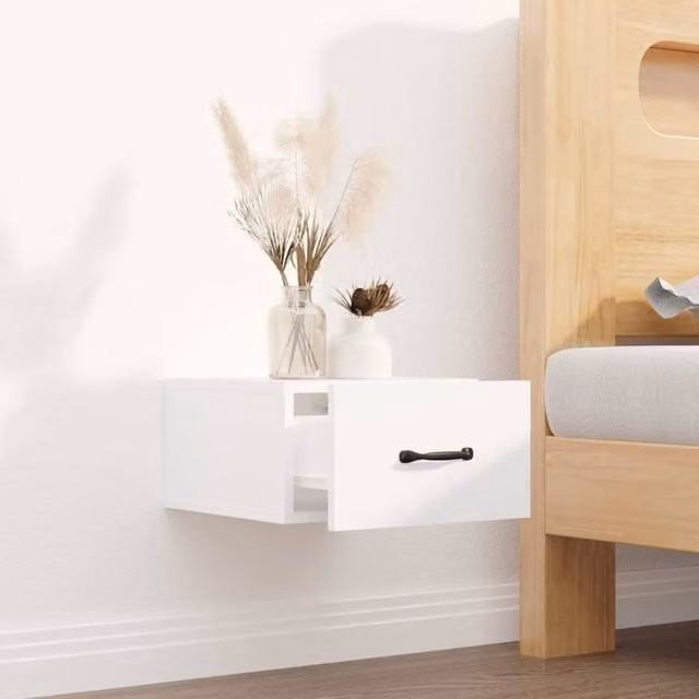Berkfield Home Wall-mounted Bedside Cabinet, White, W/D/H: 35 x 35 x 20 cm