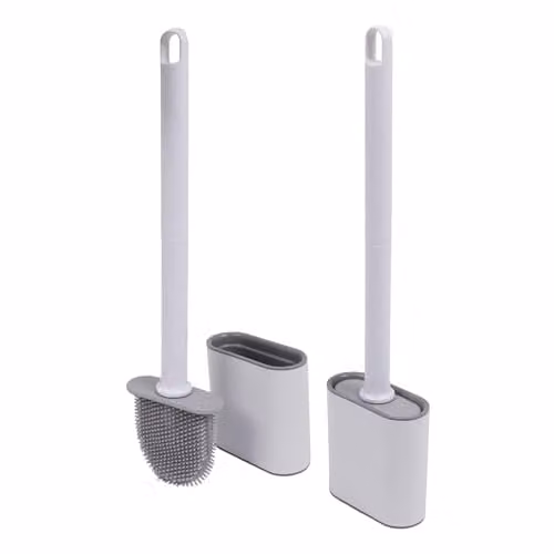 Harbour Housewares Wall-Mounted Toilet Brush and Holder Set, Pack of 2, White, Silicone Brush – 1