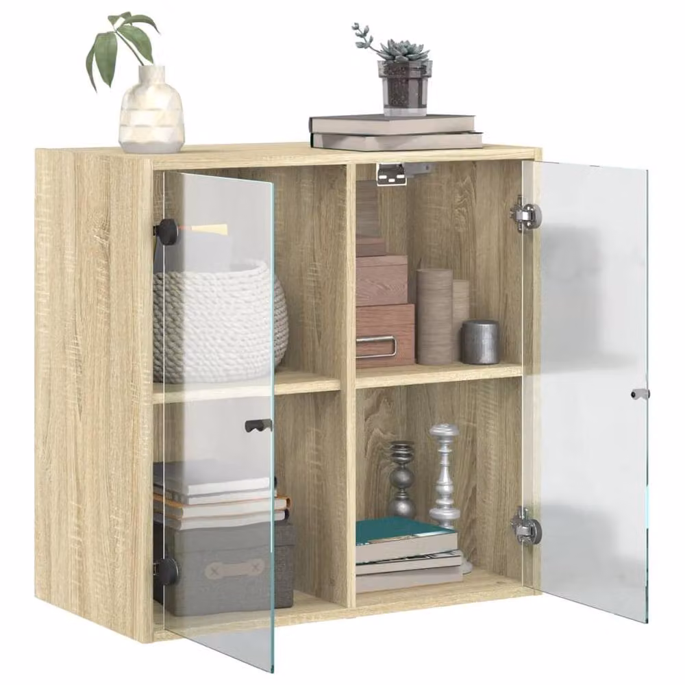 Berkfield Home Wall Mounted Cabinet with Glass Doors in Sonoma Oak, W: 68 cm, D: 37 cm, H: 68.5 cm – 2