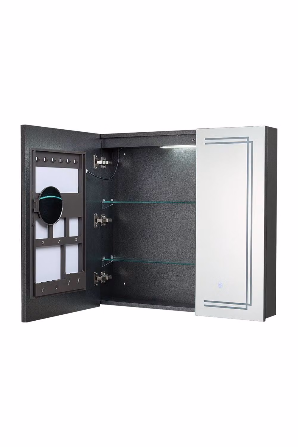 Living and Home Wall-mounted Modern Bathroom Mirror Cabinet with LED Lighting and Sensor Switch in Matt Black – 2