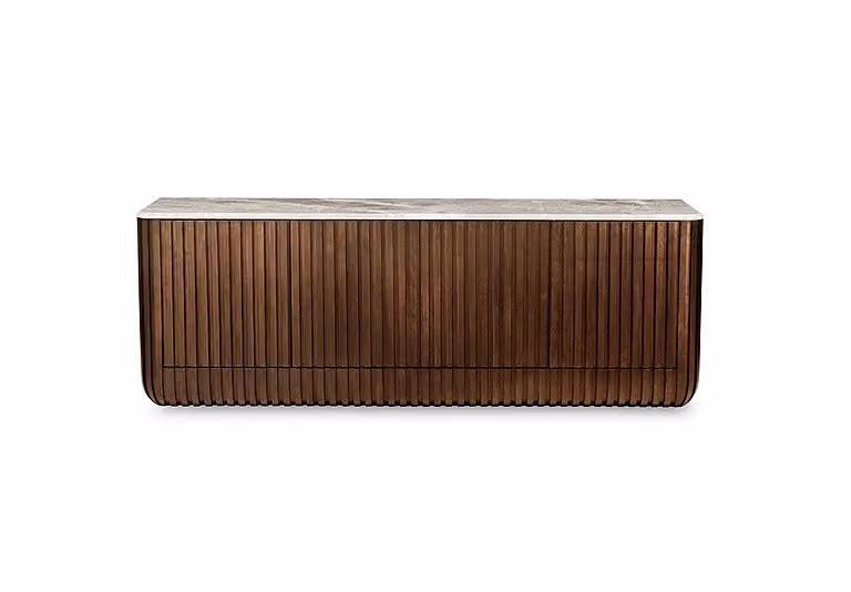 Stone International Rigato 4 Door Modern Striped Wood Sideboard in Brown
