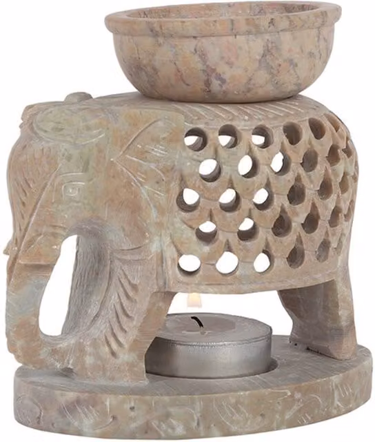 KDMK Natural Beige Soapstone Elephant Oil Burner for Tealight Aromatherapy