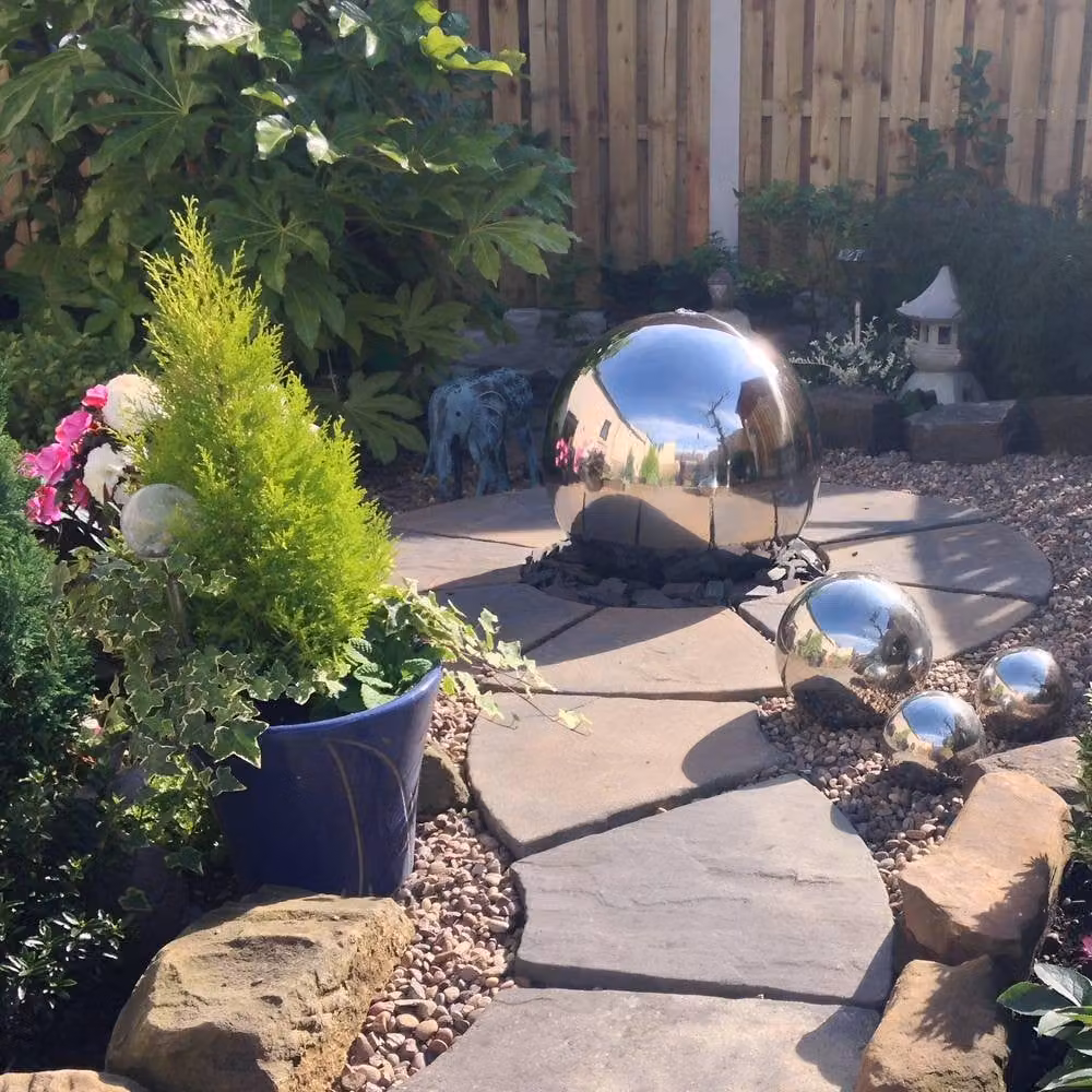 Primrose Polished Stainless Steel Sphere Water Feature Fountain with Lights, Silver, Height: 75 cm – 4