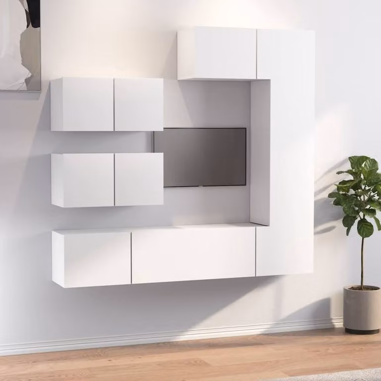 Berkfield Home Classic 6 Piece White MDF TV Cabinet Set with Lowboard and Wall Mounted Units
