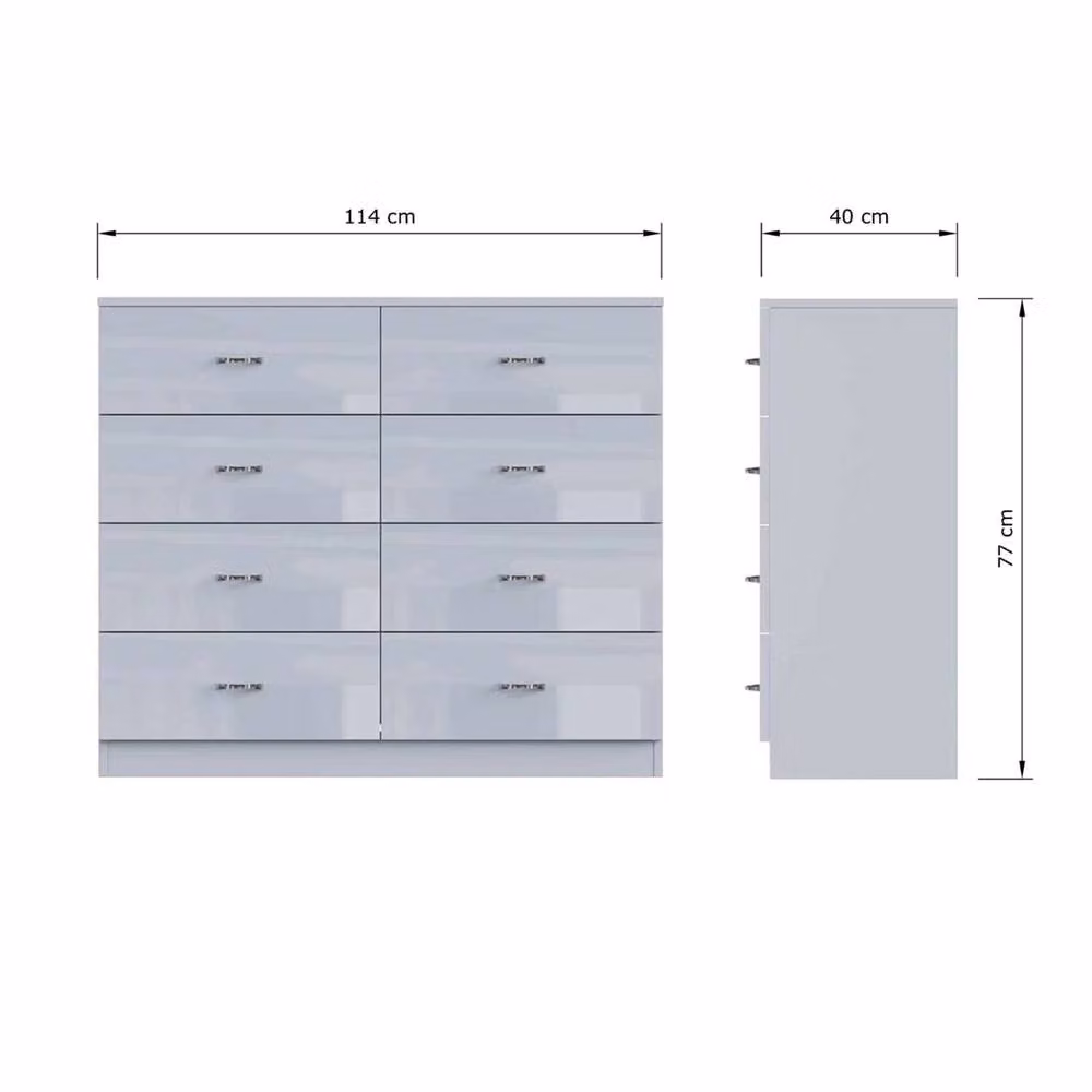 VOGREX 8 Drawer Chest of Drawers with Gloss Fronts and Matt Frame in Grey – 2