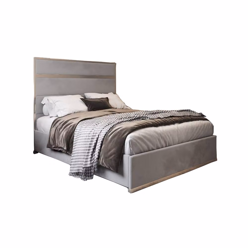 KDMD Horringer Double Designer Bed Frame in Grey Soft Velvet and Metal – 2