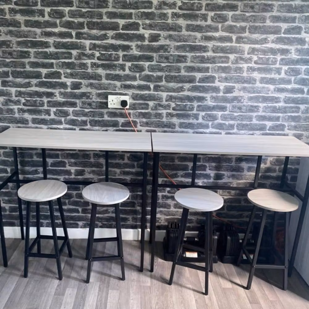 Kelvenix 6 Piece Industrial Bar Table Set with 2 Kitchen Breakfast Tables and 4 Stools in Grey – 4
