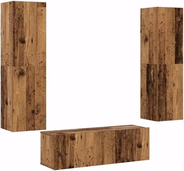 Berkfield Home Set of 3 Wall Mounted Modern TV Cabinets in Brown Old Wood Finish