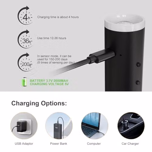 Harper Living Set of 2 Black LED Rechargeable Battery Operated Wall Lights with Motion Sensor, Remote Control, Dimmable and Timer Functions – 4