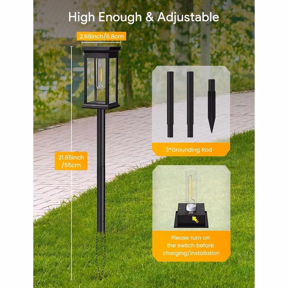 KORVIXA 2-Piece Set of Black Solar LED Garden Lights with Warm White Candle Effect – 2