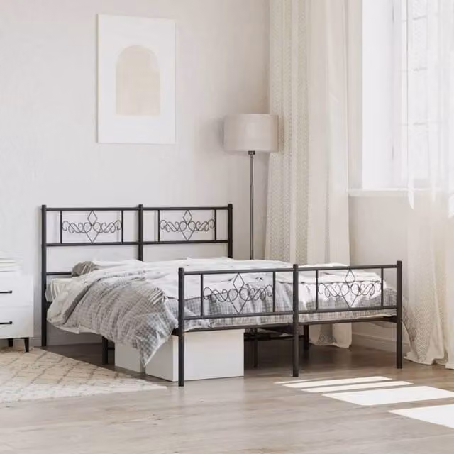 Berkfield Home Metal Bed Frame with Headboard and Footboard in Black, W/D/H: 160 x 200 cm