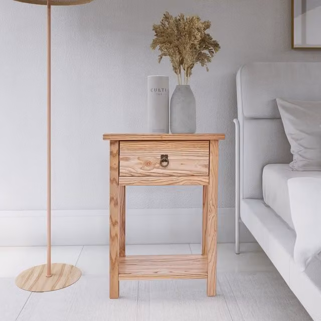 Cabinet Bits Classic Brown Lacquered Ash Wood Bedside Cabinet