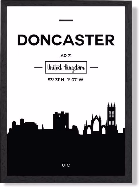 ARTZE Doncaster Black and White City Skyline Framed Paper Poster in Black Frame