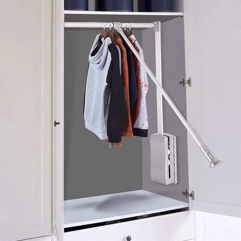 Kelvenix Adjustable Width Lift and Pull Down Wardrobe Clothes Hanging Rail in Silver – 2
