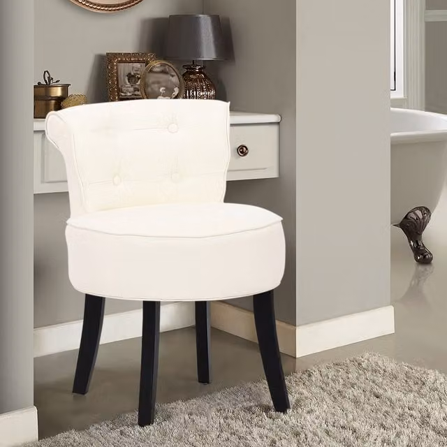 Livingandhome Modern Grey and Beige Linen Vanity Stool for Children's Rooms