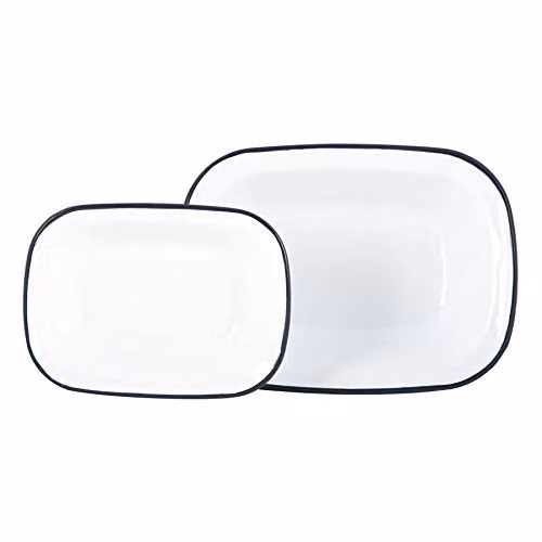 Argon Tableware 2 Piece White and Blue Enamel Rectangular Pie Dish Set – 1
