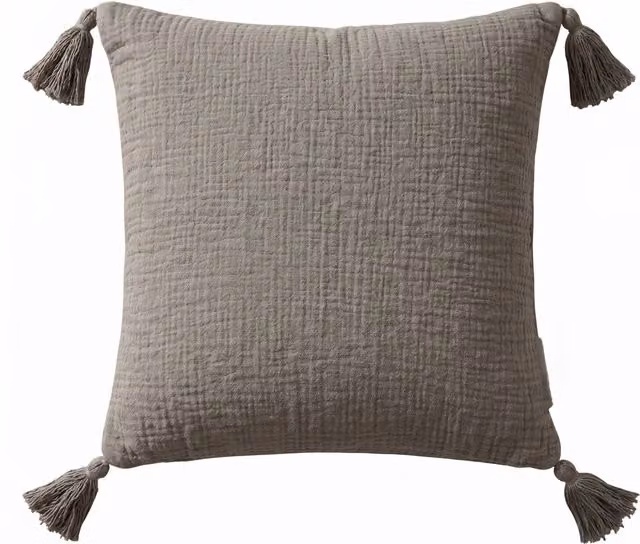 Homescapes Grey Cotton Muslin Square Cushion with Removable Cover, W/D/H: 45 x 45 x 45 cm