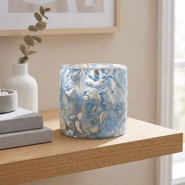 Garden Greatness Maison Ocean Marble Glass Vase in Multicolour Blue, H 12.0 cm x W 11.5 cm x D 11.5 cm