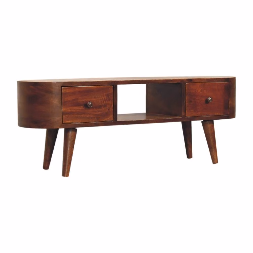 Matteo Solid Mango Wood Chestnut Media Unit with Drawers in Dark Brown – 2