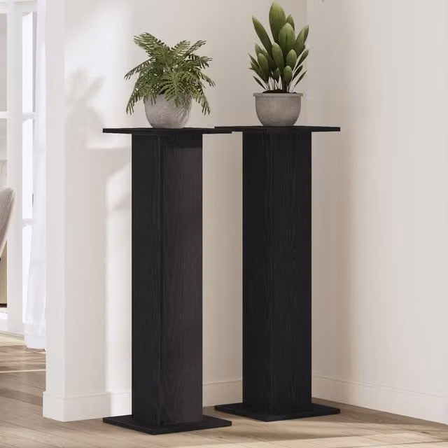 Berkfield Home Set of 2 Black Oak Plant Stands, W/D/H: 30 x 30 x 95 cm