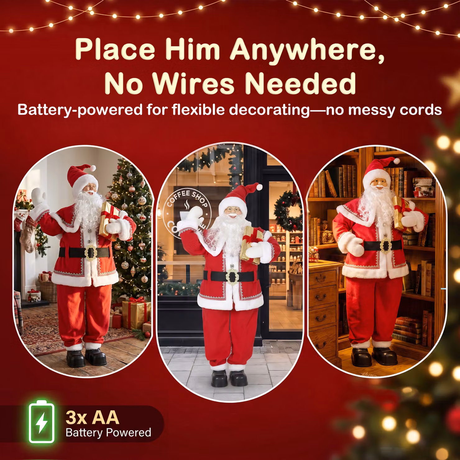 HOMCOM 5ft Life Size Animated Singing Santa Claus in Red with Rotating Head, Waving Hand and Posable Arms, Height: 152.4 cm – 7