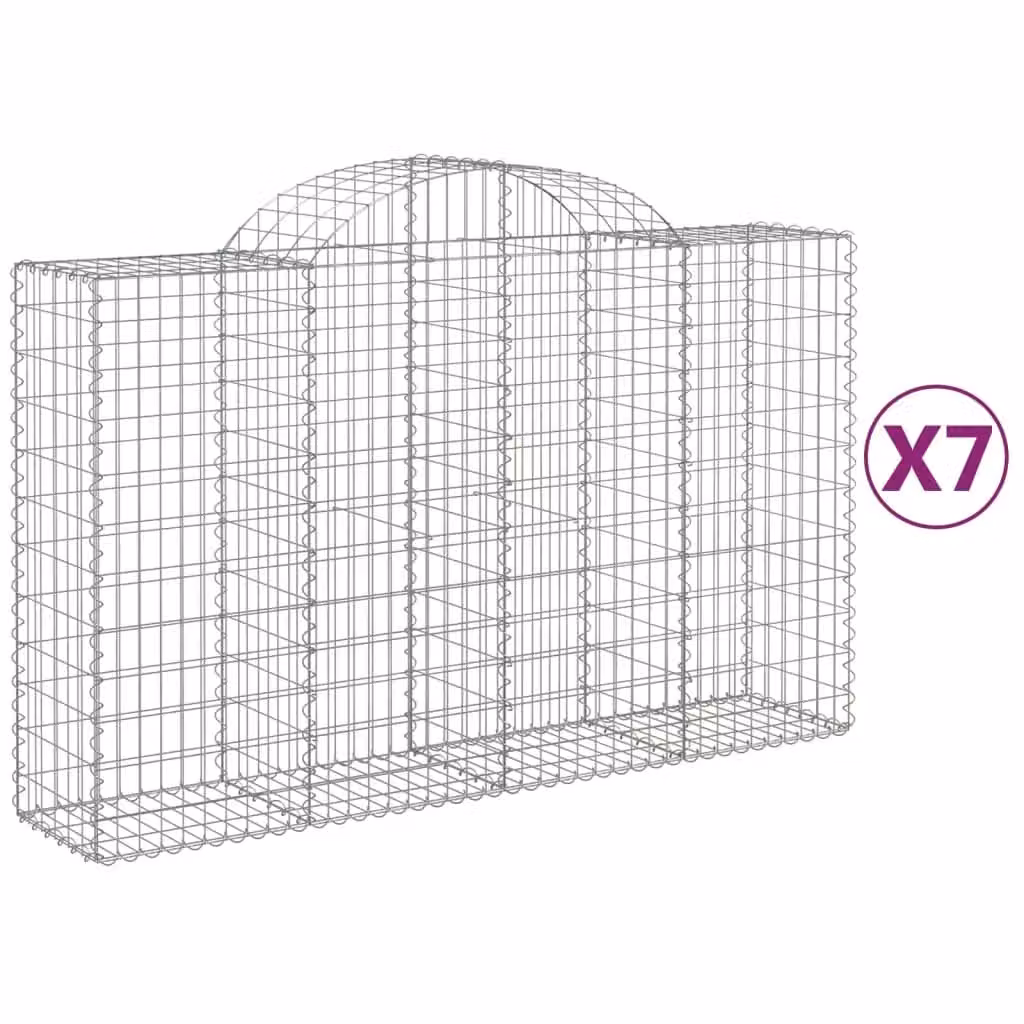 Berkfield Home Arched Gabion Baskets, 7 Piece Set, Silver Galvanised Steel, W: 200 cm, D: 50 cm, H: 120-140 cm – 2