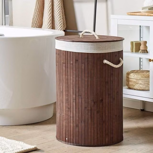 Wyld and Coco Brown Bamboo Laundry Basket with Removable Lid and Handles