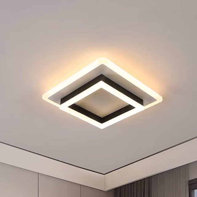 Pheashine Modern Square Acrylic Ceiling Light in White and Black, 30cm, 30W, 3000K Warm White