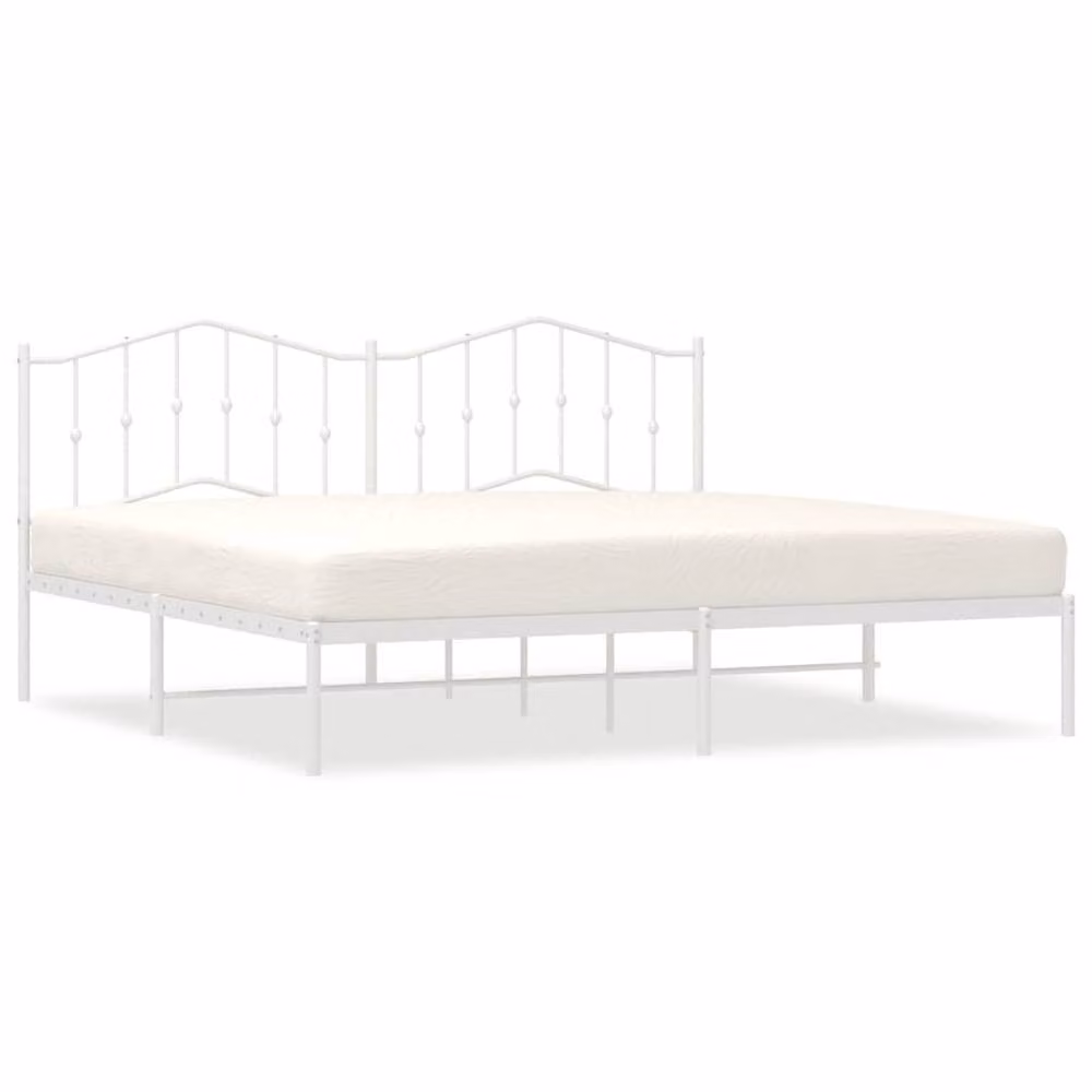 Berkfield Home Metal Bed Frame with Headboard in White, W: 193 cm, D: 198 cm, H: 98 cm – 2