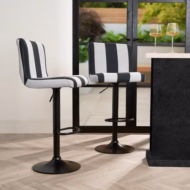 OHS Set of 2 White Velvet Adjustable Swivel Bar Stools with Metal Legs – 1
