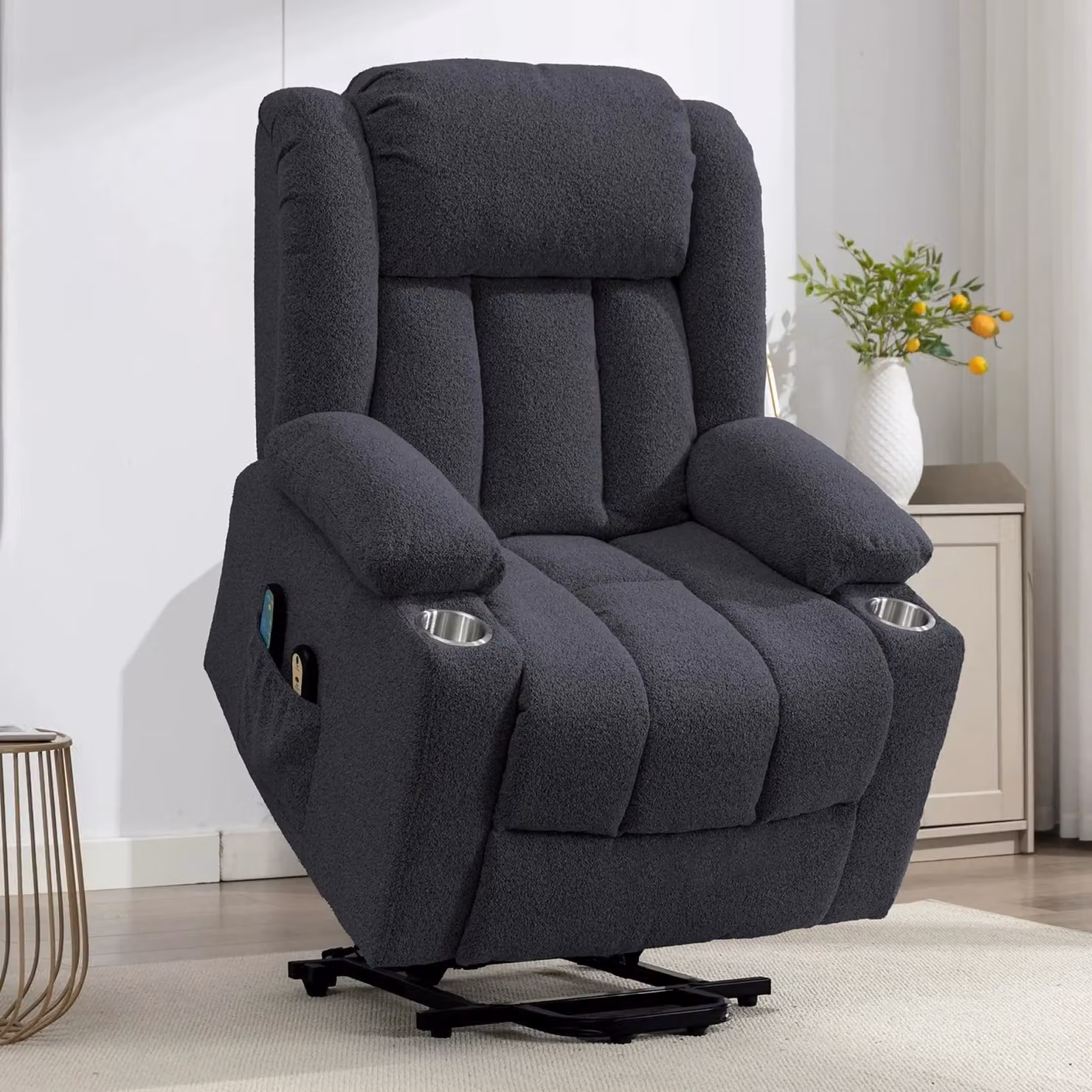 Artemis Home Lovell Electric Lift Assist Riser Recliner with Massage and Heat in Dark Grey Bouclé Fabric – 2