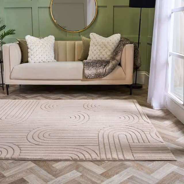 OHS Tufted Arches Non-Slip Area Rug in Light Brown, W/D: 120 x 170 cm