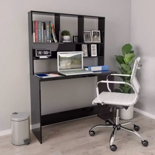 Berkfield Home High Gloss Black Writing Desk with Shelf, W/D/H: 110 x 45 x 157 cm – 1