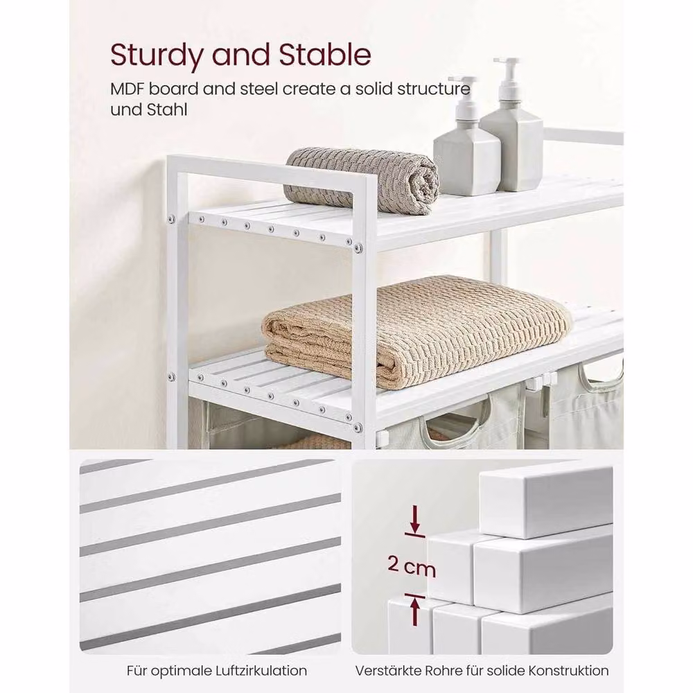 The Bazaarist Laundry Sorter with 2 Pull Out Removable Bags and Storage Shelves, White – 2