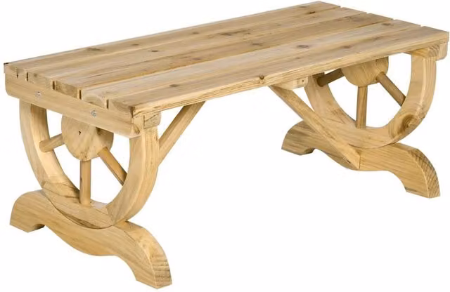 VOGREX Rustic Wooden Wheel Bench for 2 People, Brown – 1