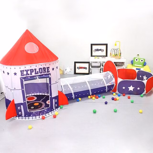 Livingandhome 3 in 1 Kids Spaceship Design Play Tent and Crawl Tunnel in White and Red