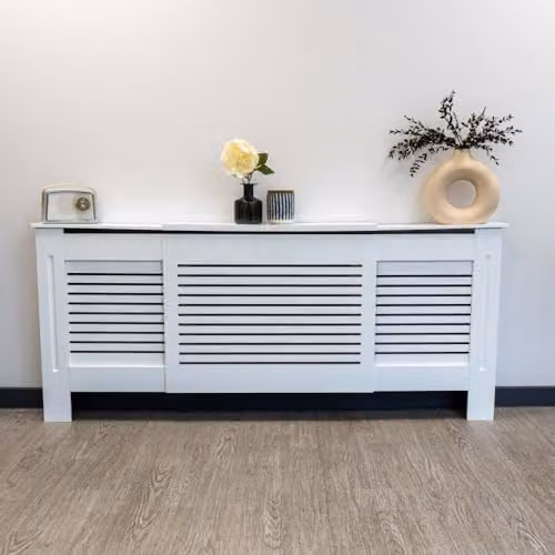 Airwave Adjustable Horizontal Line Style Radiator Cover in White Painted MDF, W/D/H: 102 x 19 x 81.5 cm