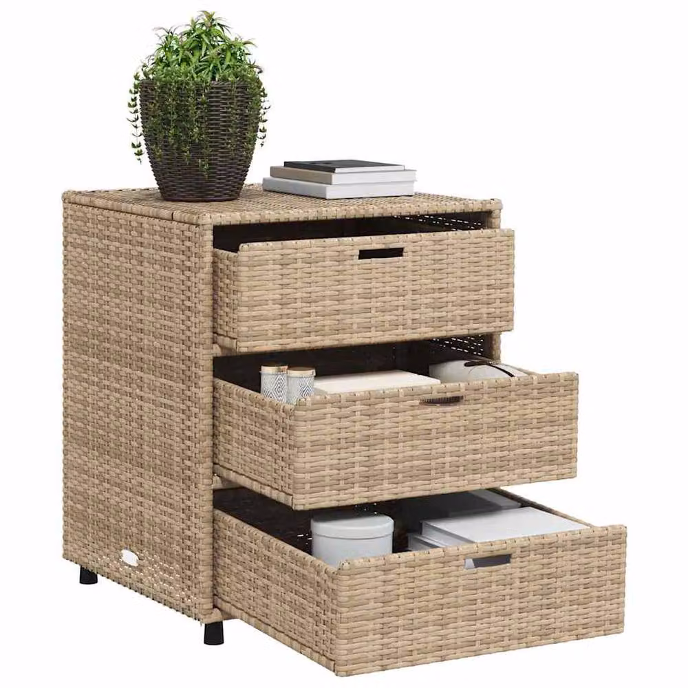 Berkfield Home Garden Storage Cabinet in Beige Poly Rattan and Steel, W/D/H: 55 x 59 x 69 cm – 3