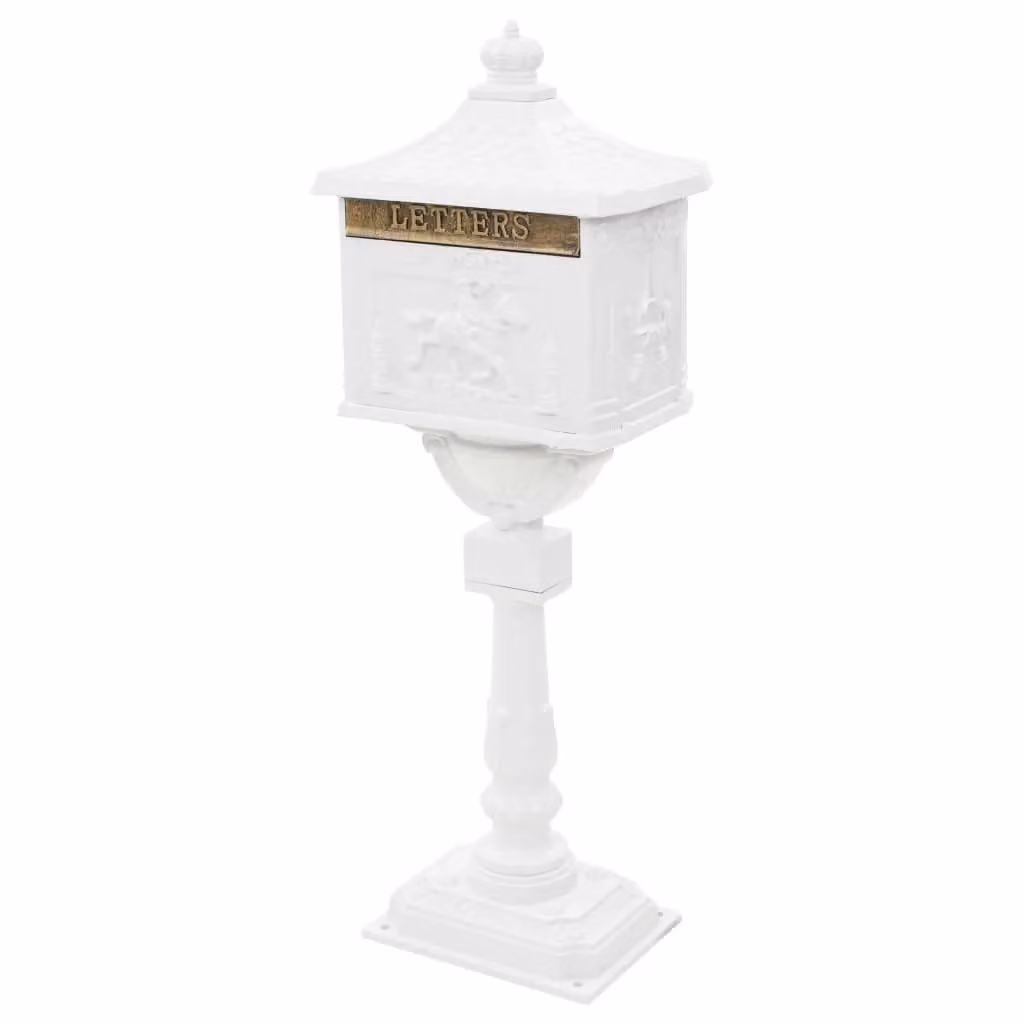 Berkfield Home White Aluminium Vintage Style Rustproof Pedestal Letterbox – 2