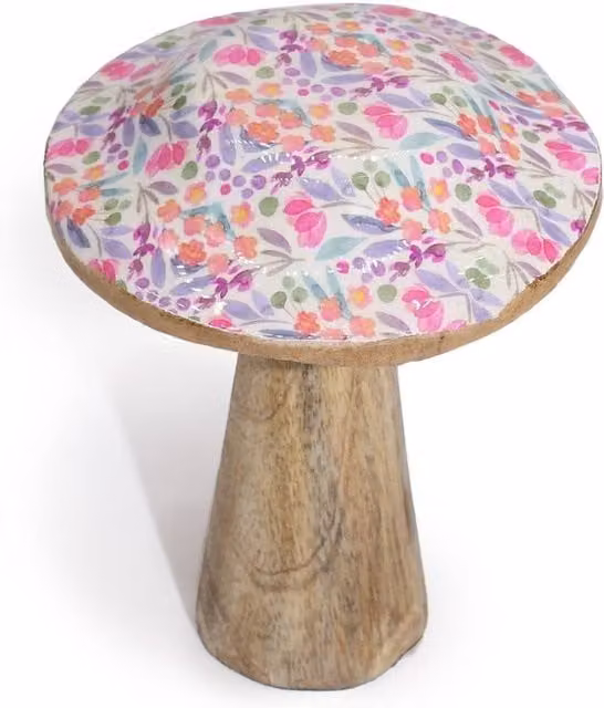 Serenityy Small Floral Wooden Mushroom Tabletop Ornament in Multicolour