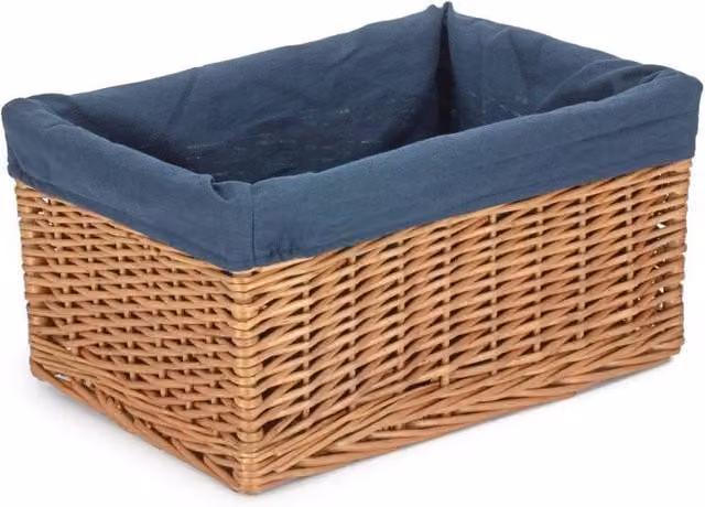 Red Hamper Large Blue Double Steamed Willow Storage Basket with Navy Cotton Lining – 1