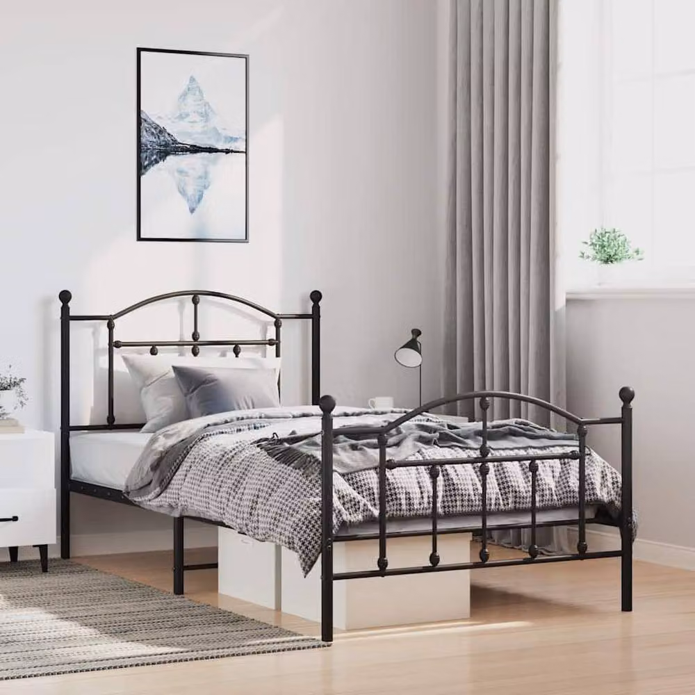 Berkfield Home Metal Bed Frame with Headboard and Footboard in Black, W/D/H: 100 x 190 cm – 2