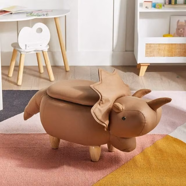 Wyld and Coco Triceratops Kids Stool with Storage in Brown