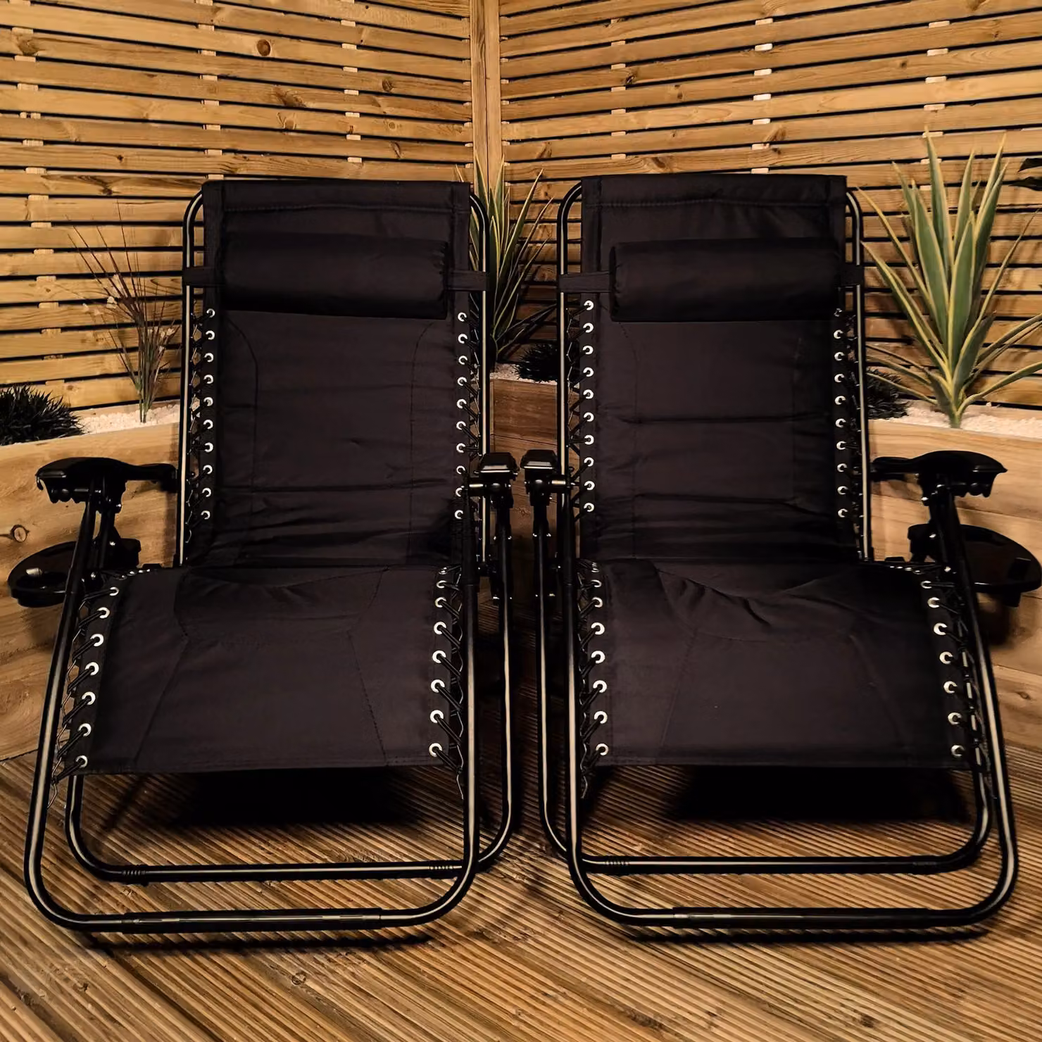 Samuel Alexander Set of 2 Luxury Padded Multi Position Zero Gravity Garden Relaxer Loungers in Black – 2