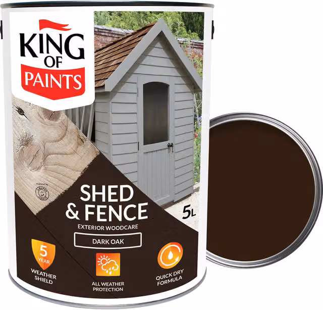 King of Paints Weatherproof Shed and Fence Wood Paint, Dark Oak, 5 l