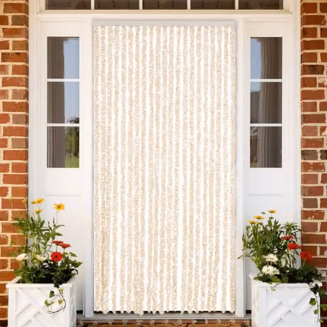 Berkfield Home Chenille Fly Curtain in Beige and White Stripes, W/H: 90 x 220 cm – 1