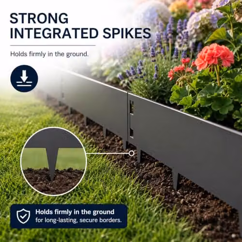 Nicoman Anthracite Galvanised Steel Lawn Edging Border, 1m x 20cm – 4