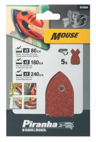 Black+Decker Piranha Mouse Detail Sander Sheets, Set of 5, Black